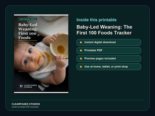 Baby-Led Weaning: The First 100 Foods Tracker — ClearPages preview: cover and instant download