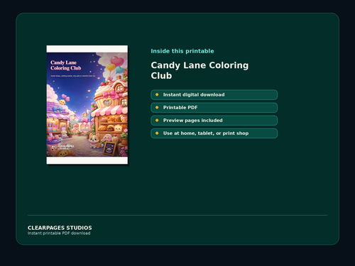 Candy Lane Coloring Club — ClearPages preview: cover and instant download