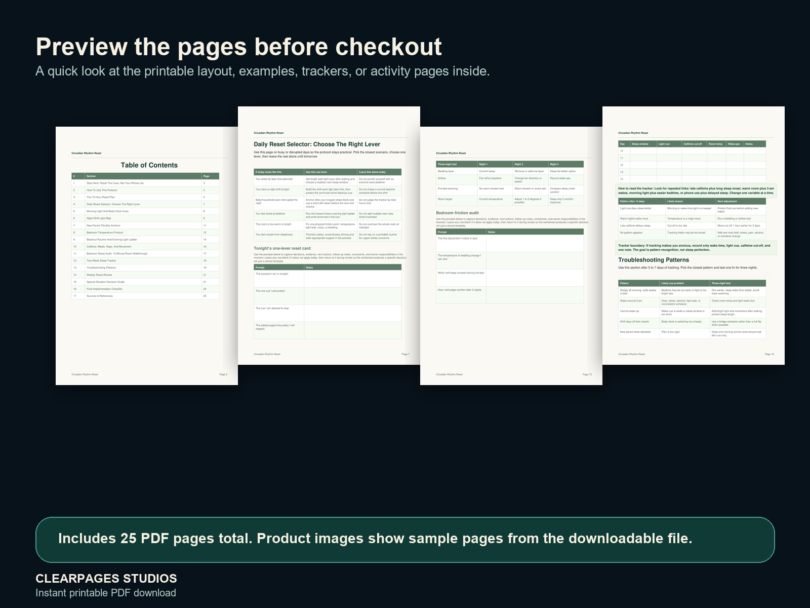 Circadian Rhythm Reset: The Sleep Hygiene Protocol — ClearPages preview: sample page gallery