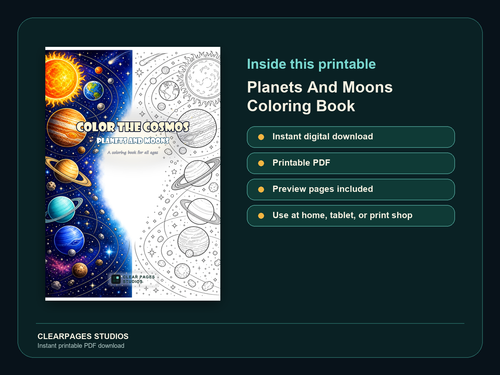 Color the Cosmos: Planets and Moons — ClearPages preview: cover and instant download