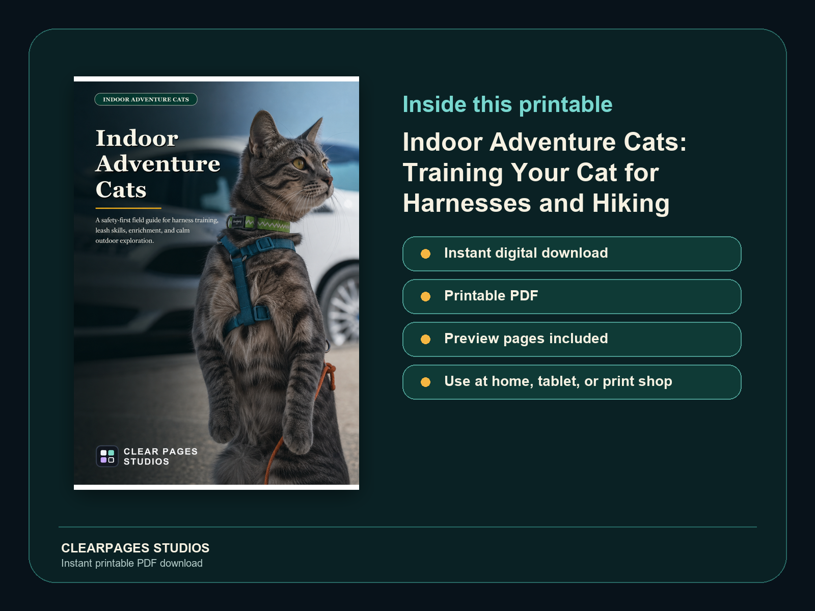 Indoor Adventure Cats: Harness Training Field Guide for Safe Outdoor Enrichment — ClearPages preview: cover and instant download
