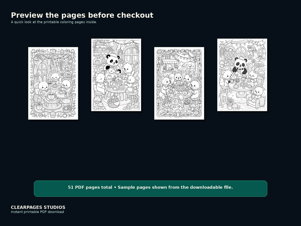 Mugs, Muffins & Forest Friends — ClearPages preview: sample page gallery