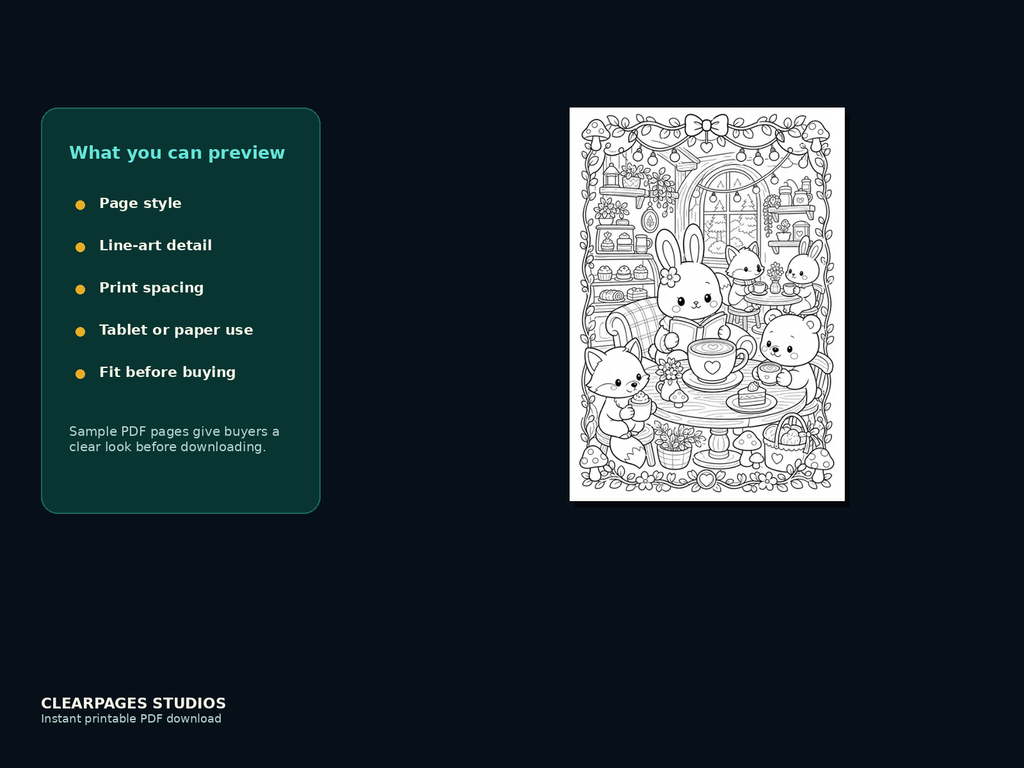 Mugs, Muffins & Forest Friends — ClearPages preview: close-up page preview