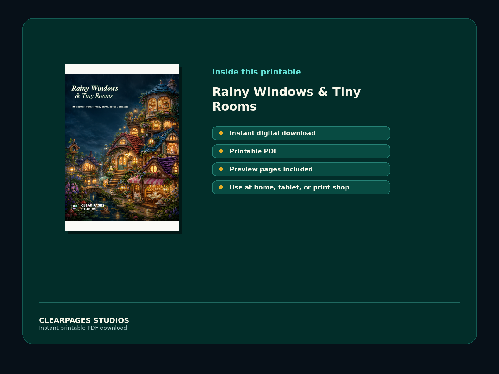 Rainy Windows & Tiny Rooms — ClearPages preview: cover and instant download