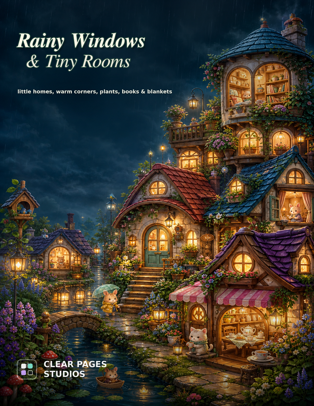 Rainy Windows & Tiny Rooms printable coloring book cover