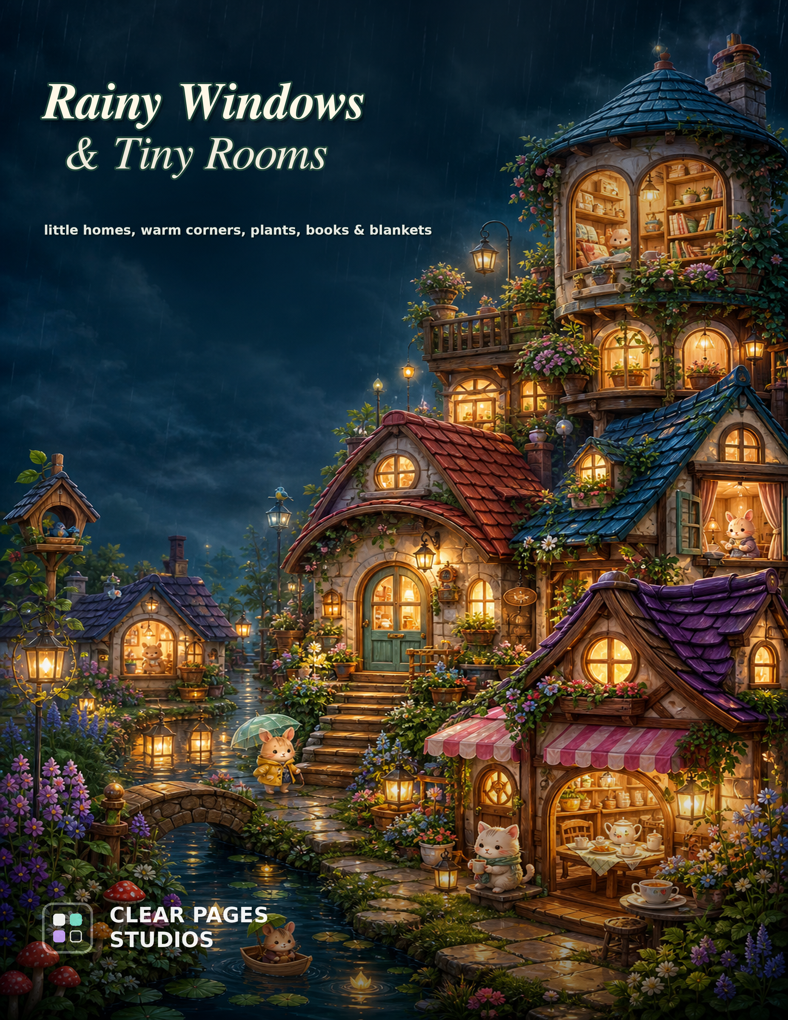 Rainy Windows & Tiny Rooms printable coloring book cover