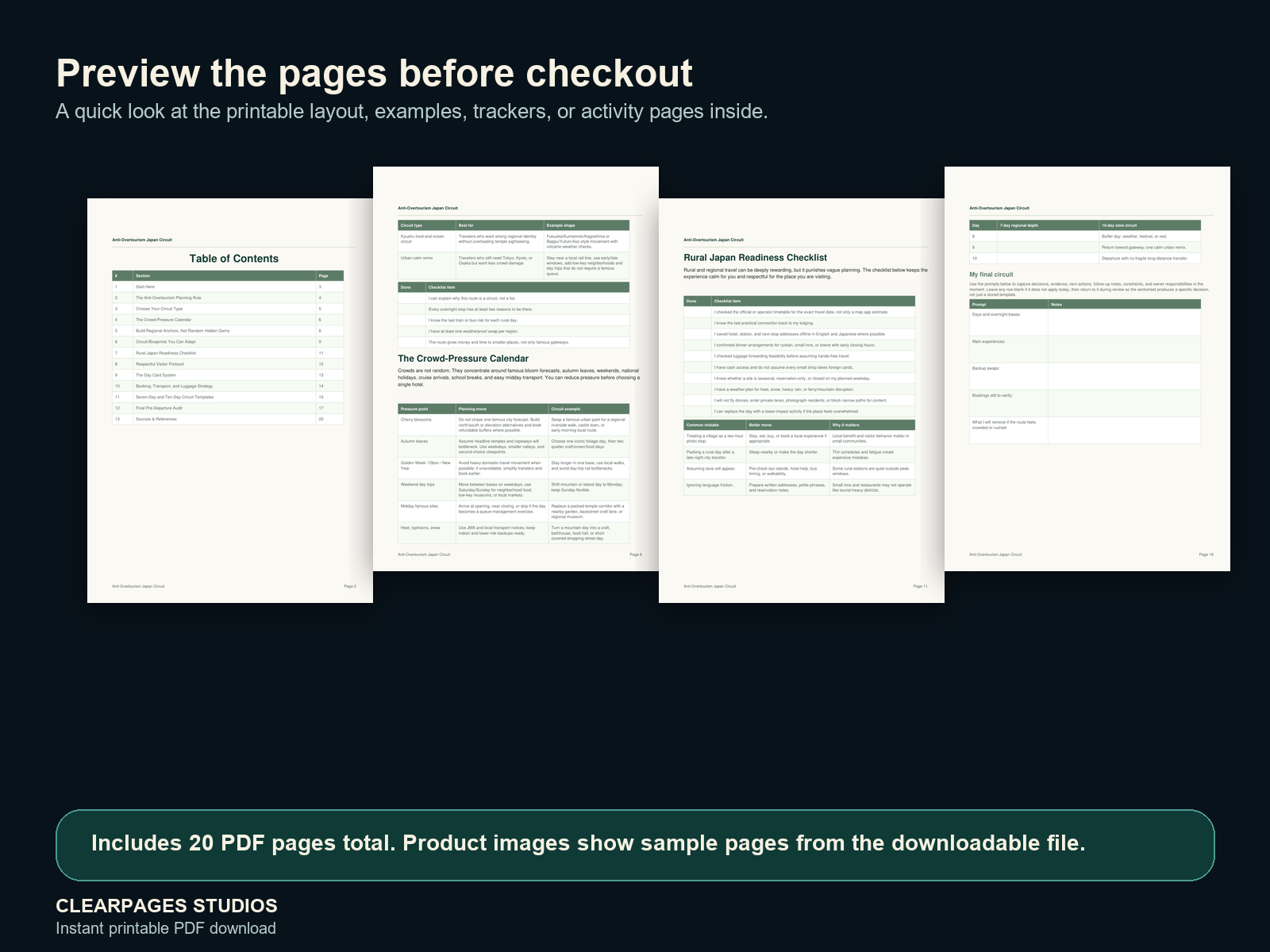 The Anti-Overtourism Japan Circuit — ClearPages preview: sample page gallery