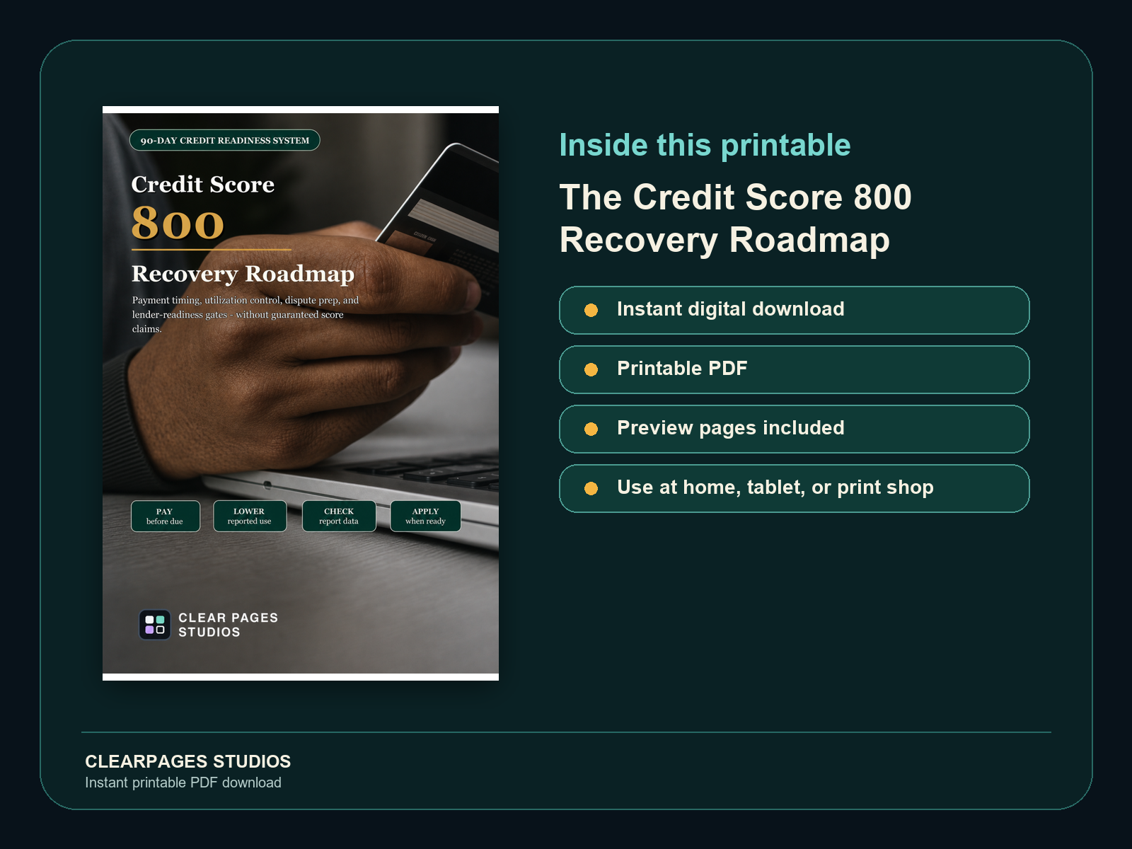 The Credit Score 800 Recovery Roadmap — ClearPages preview: cover and instant download