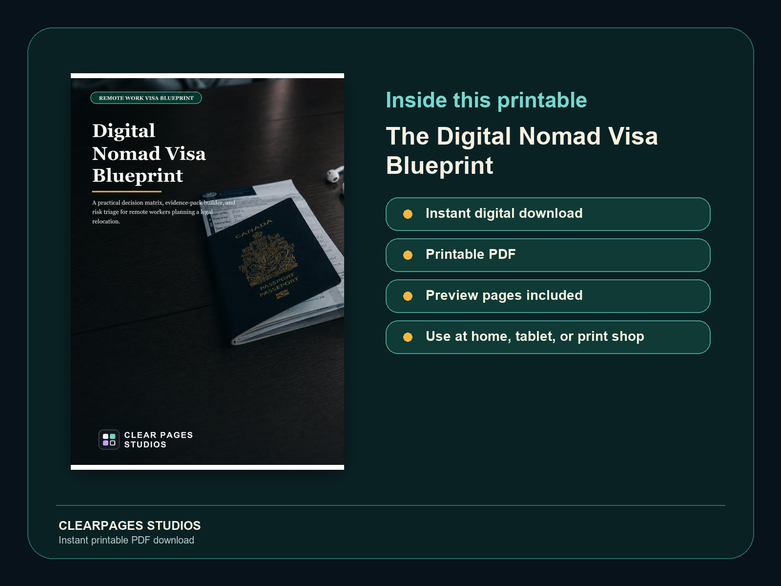 The Digital Nomad Visa Blueprint — ClearPages preview: cover and instant download