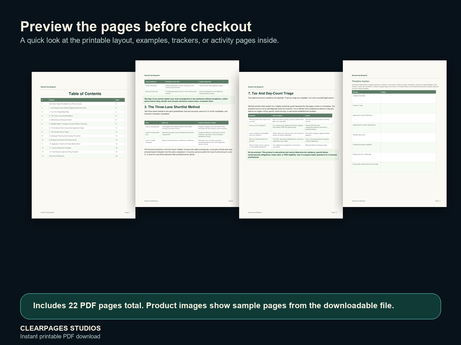 The Digital Nomad Visa Blueprint — ClearPages preview: sample page gallery
