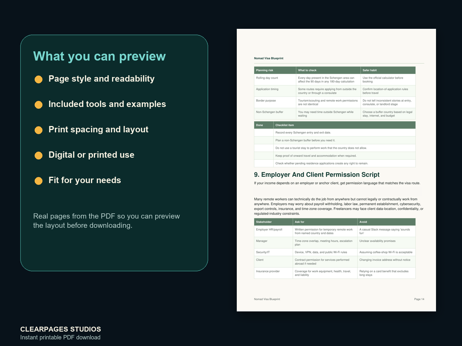 The Digital Nomad Visa Blueprint — ClearPages preview: close-up page preview