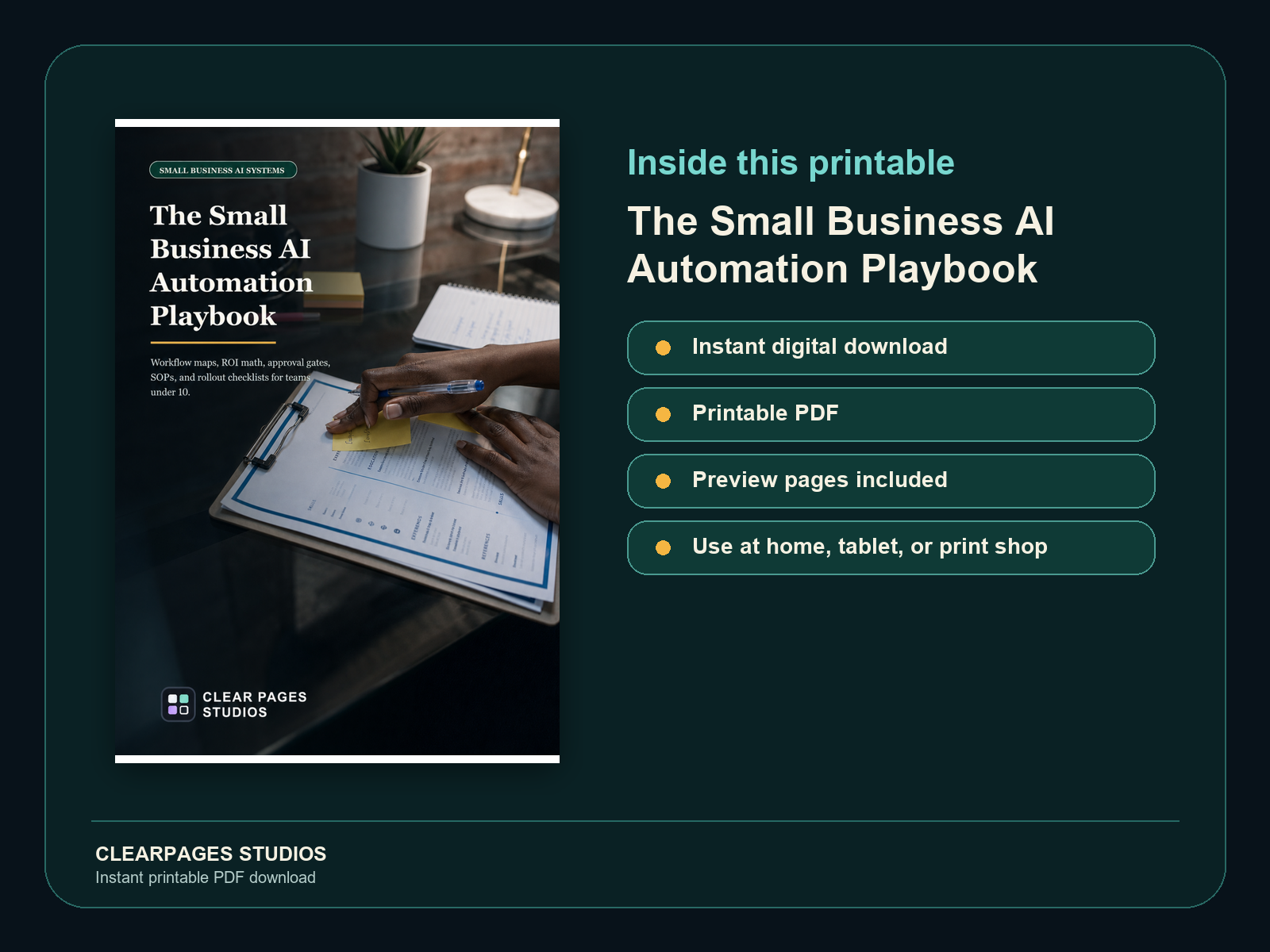 The Small Business AI Automation Playbook — ClearPages preview: cover and instant download