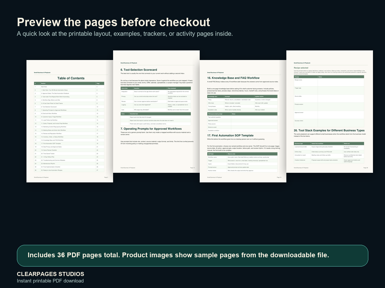 The Small Business AI Automation Playbook — ClearPages preview: sample page gallery