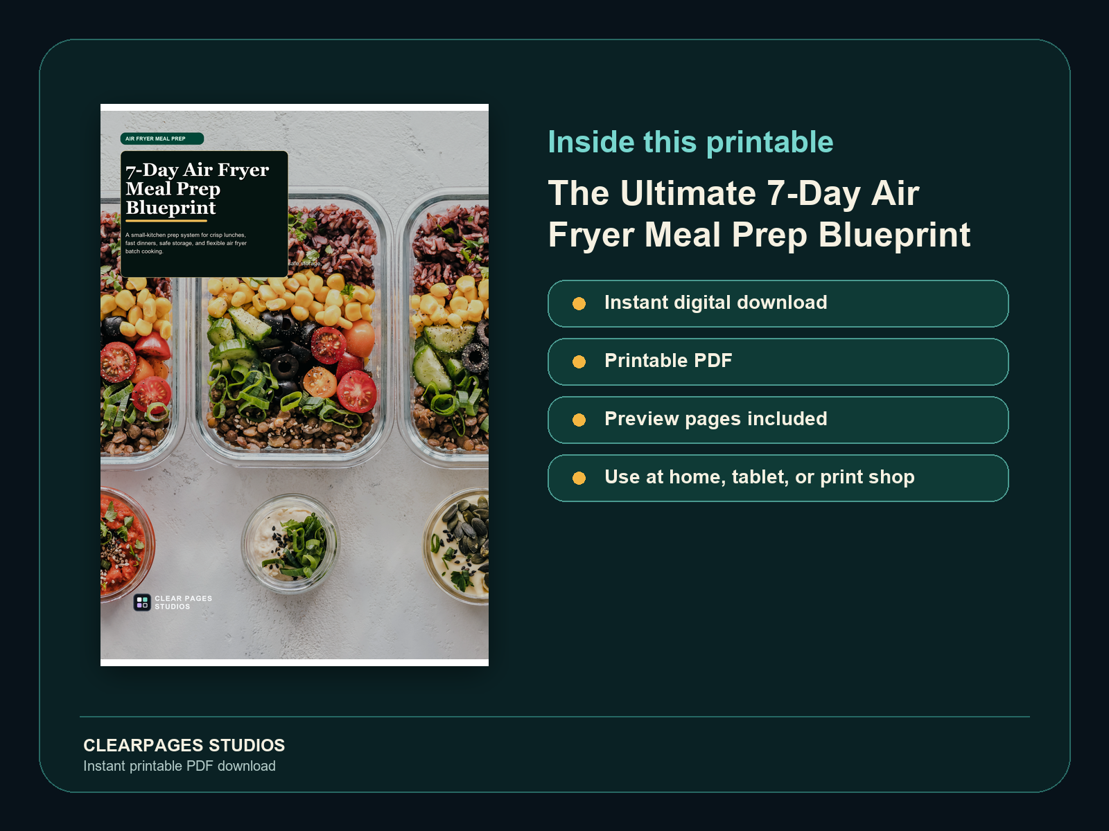 The Ultimate 7-Day Air Fryer Meal Prep Blueprint — ClearPages preview: cover and instant download